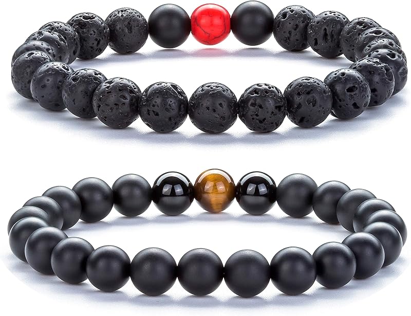 Conjunto com 2 pulseiras Hamoery de contas de pedra natural de 8 mm