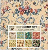 Vista 18 de Paquete de papel para decoupage (24 hojas 15x15 cm) Rosa Meadow de Amapolas # Papel vintage con patrón estilizado para decoupage, manualidades