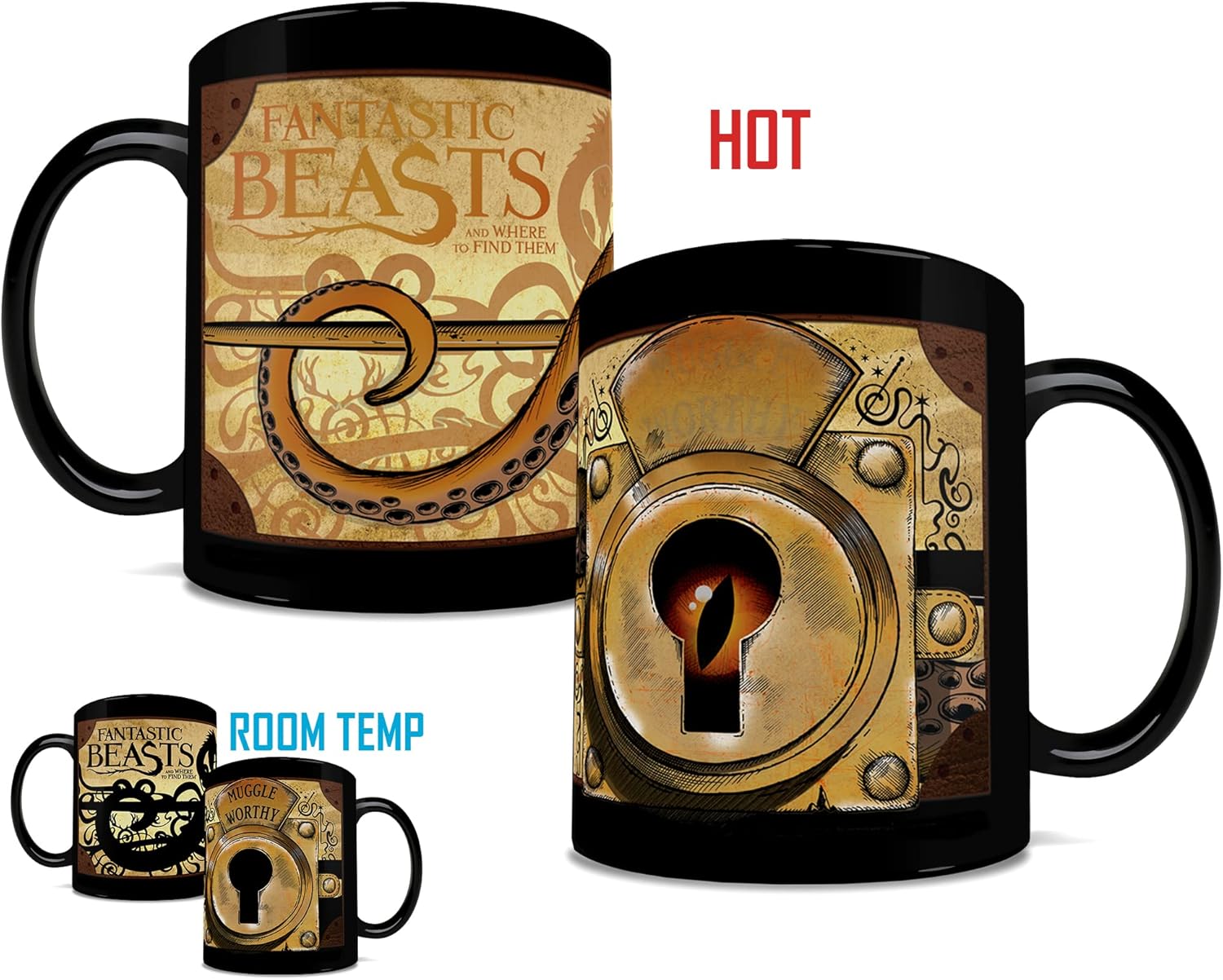 Morphing Mugs Wizarding World Harry Potter & Fantastic Beasts Drinkware Set - Marauder's Map – Two 16 oz Ceramic Heat Sensitive Clue Mugs – Full image revealed when HOT liquid is added - Image 6
