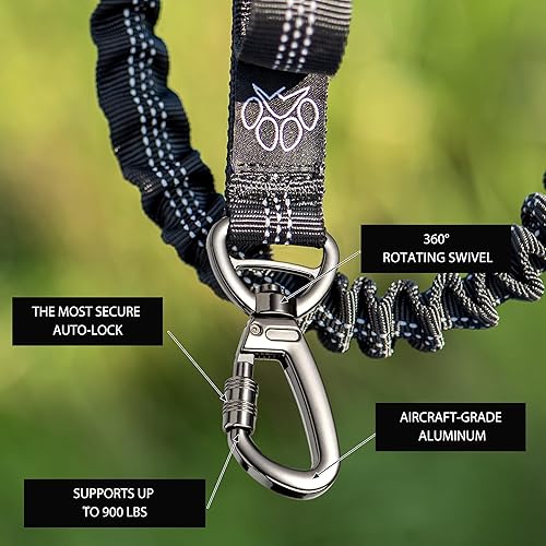 Miniatura 8 de Correa de perro manos libres de máxima seguridad, gancho seguro resistente, elástico que absorbe los golpes, cinturón y bolsa, asas dobles, se