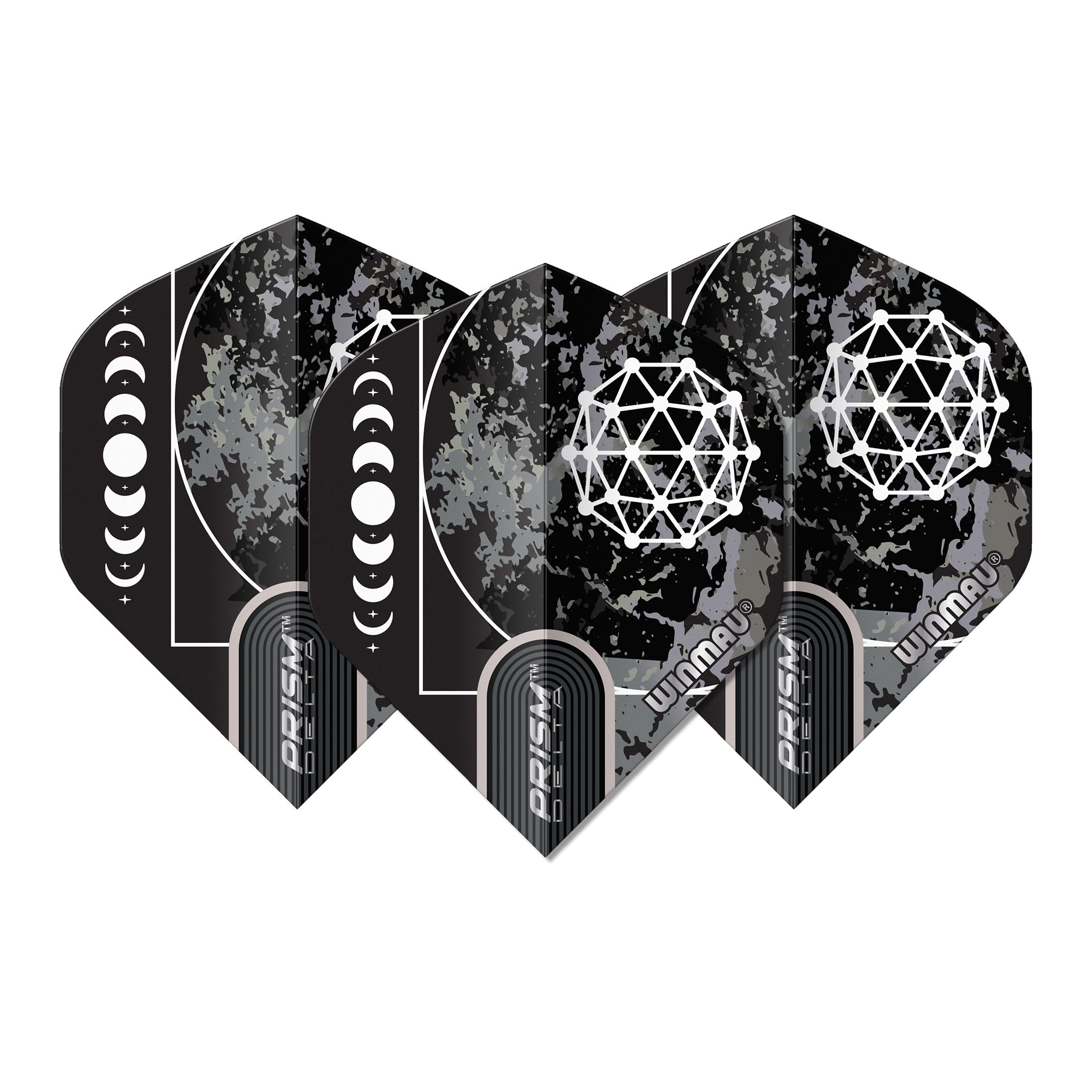 WINMAU Dart Flights - Prism Delta Callisto Extra Thick 100 Micron - 1 Set per pack (3 darts Flights in total) - Professional Darts Accessories - Black and Grey