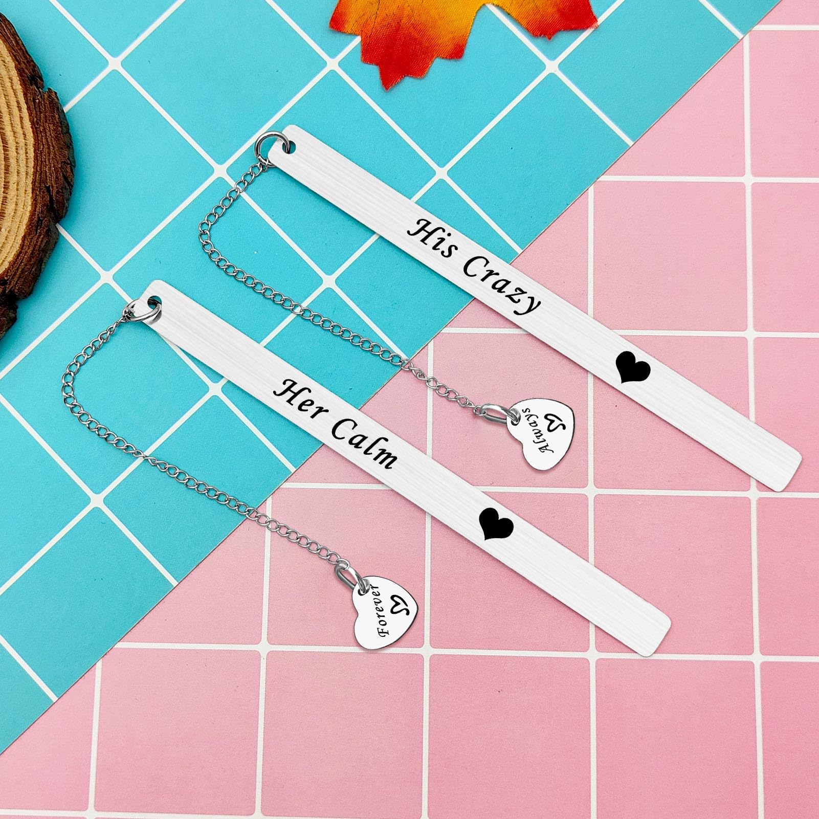 Matching Couple Bookmark Set Valentine's Day Gifts for Boyfriend Girlfriend Weeding Anniversary Birthday Gift for Husband Wife Couple Jewelry Her Calm