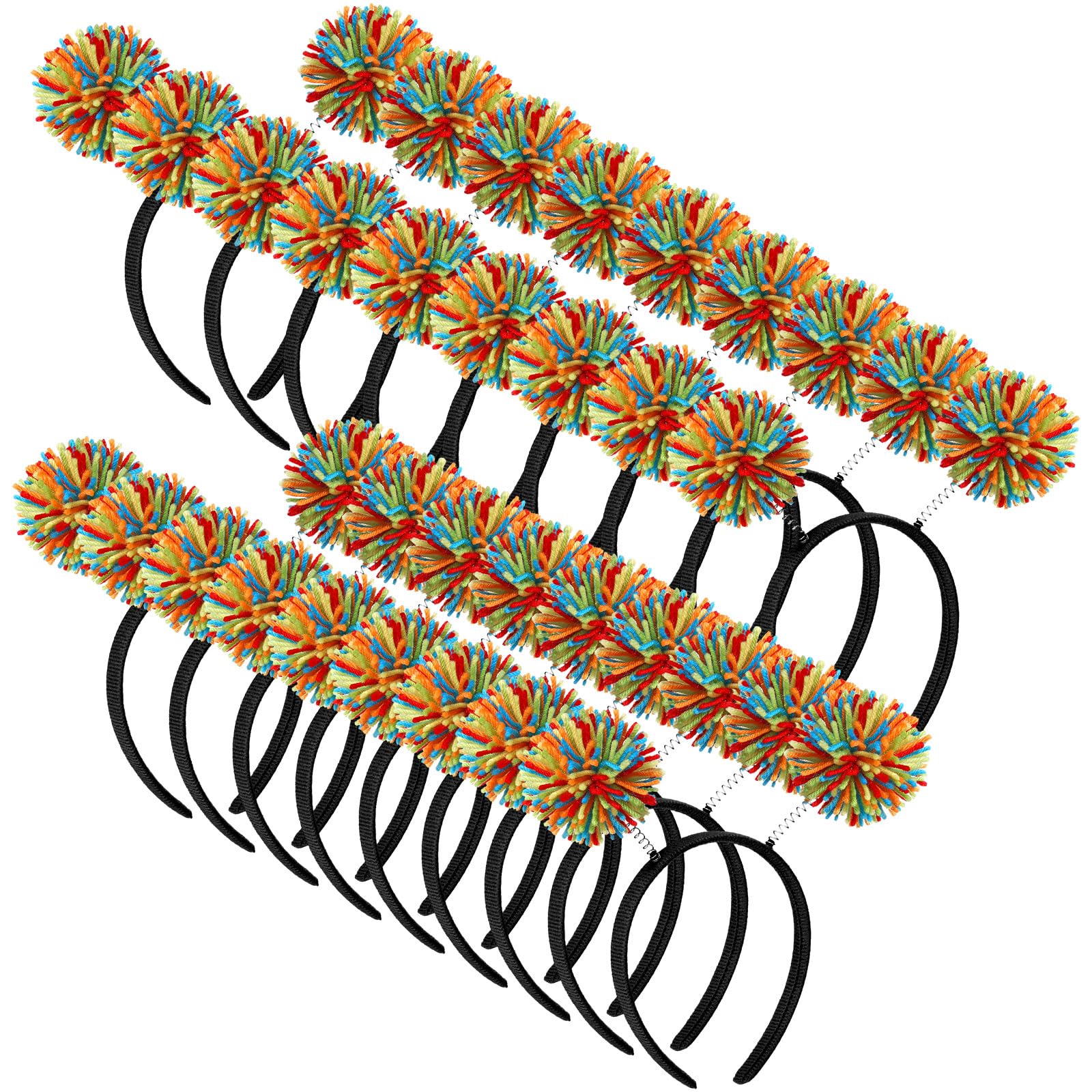 Censen Rainbow 18 Pcs Pom Pom Headband for Women Head Bopper Wrapped Headband Birthday Valentine's Day Party Headwear