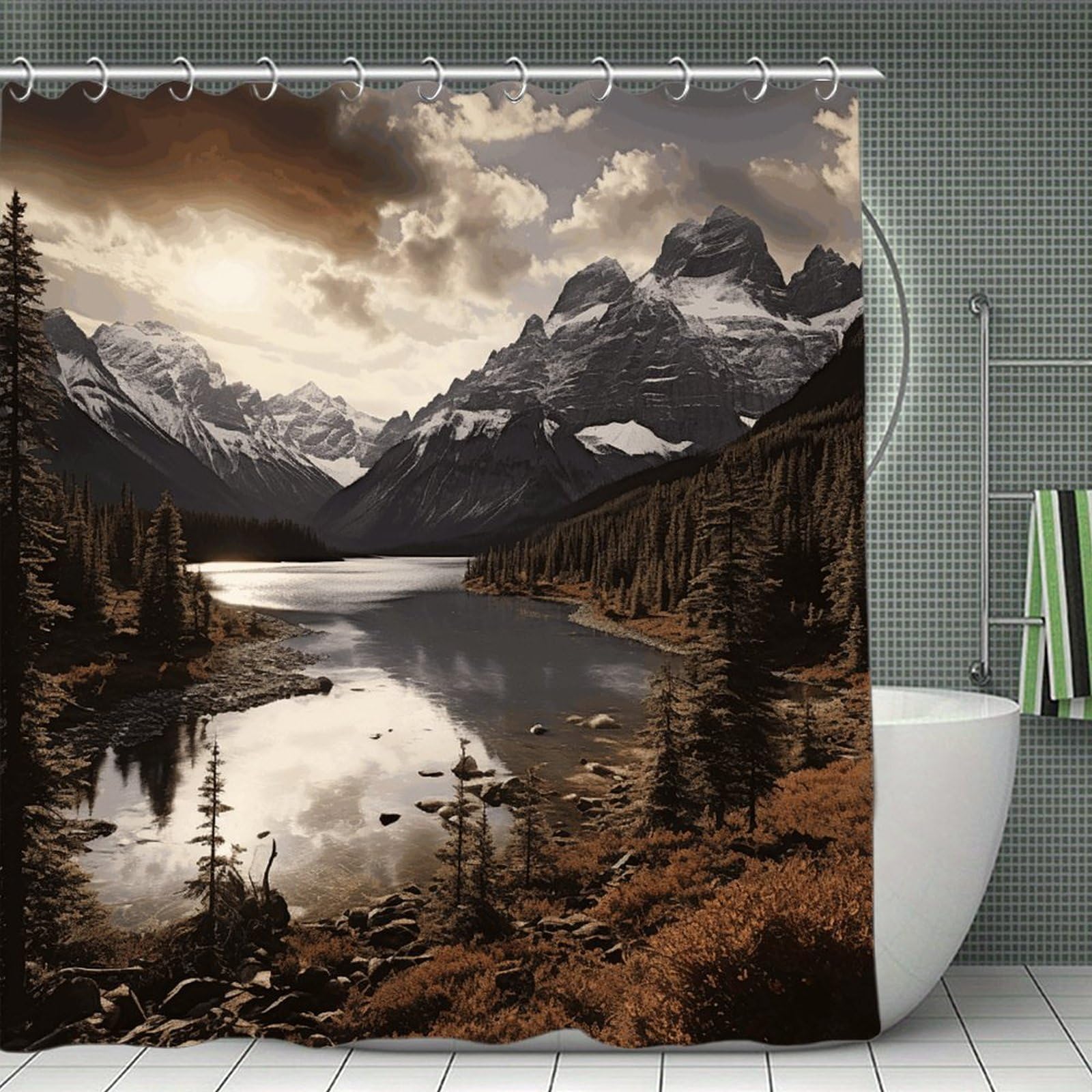 FekiLoot Landscape Shower Curtain Minimalist Aesthetic Bath Curtain with Hooks Simple Water Resistant Bathroom Shower Curtains Cute Blackout Privacy Curtains Cloth Curtain