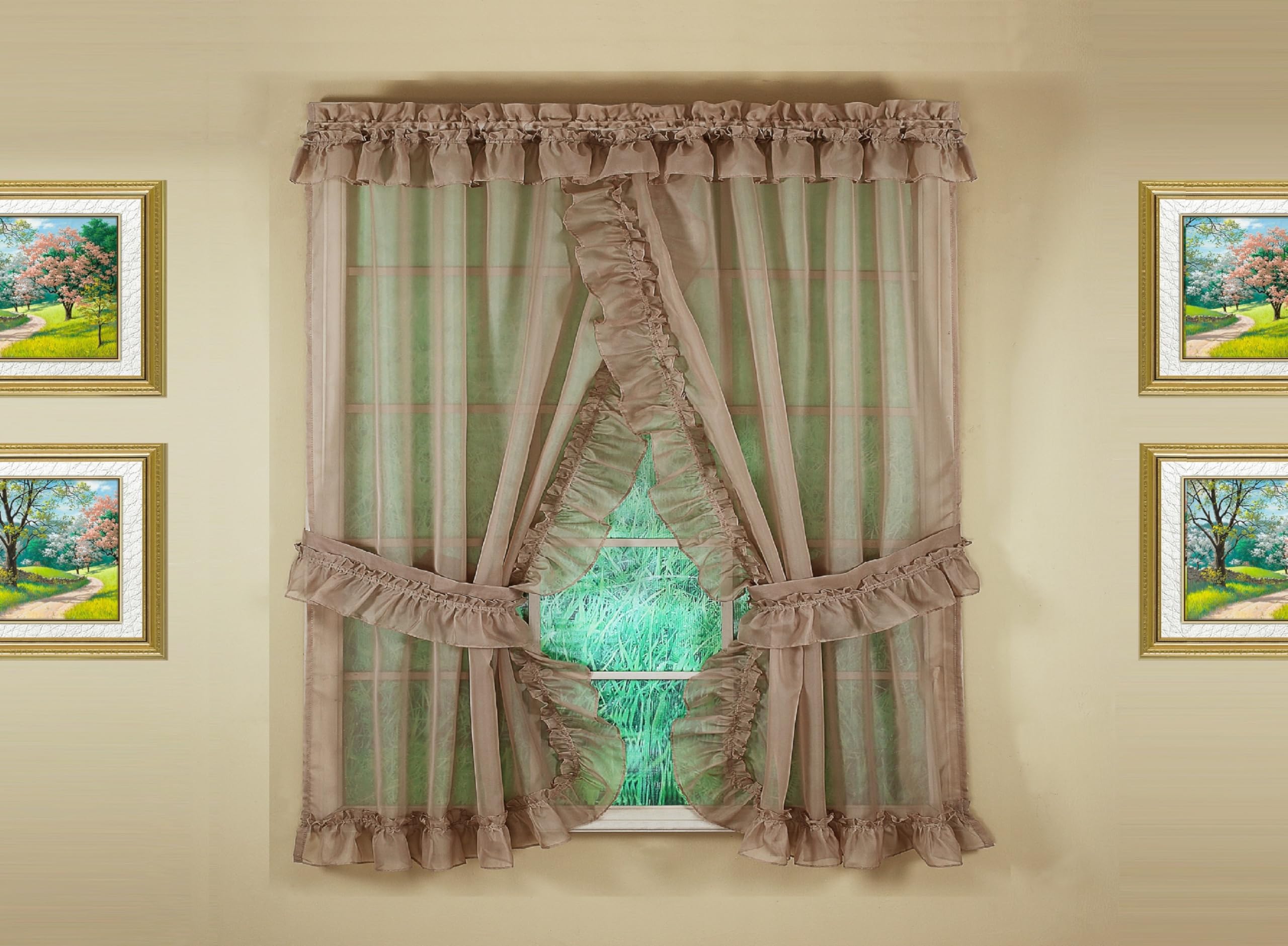 Today's Curtain, Emelia Priscilla Sheer Pair 60" W x 63" L, Taupe, 5-Piece-Set