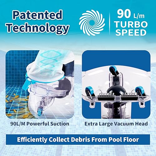 Miniatura 6 de Aspirador inalámbrico de hojas de piscina con bolsas de filtro dobles para piscinas sobre el suelo y enterradas, aspiradora de piscina resistente,