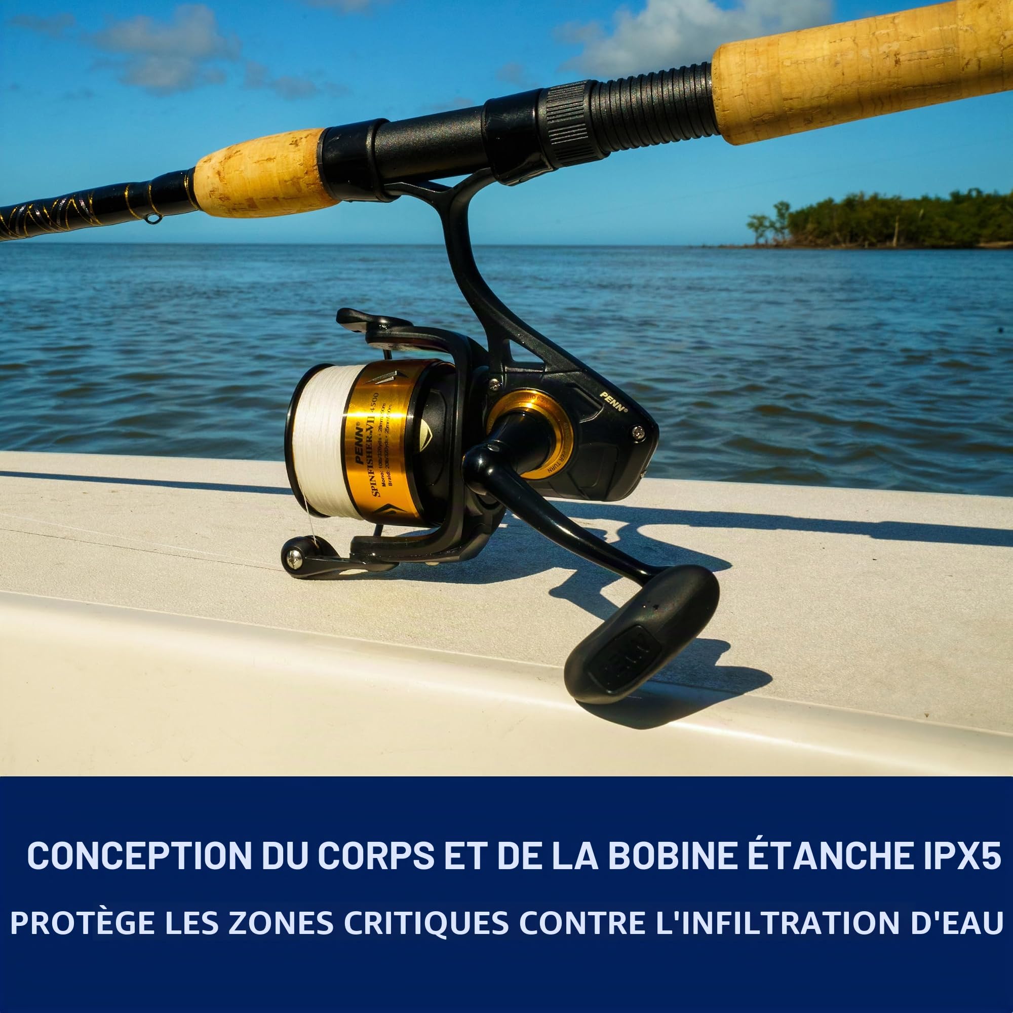 Penn Spinfisher VII Moulinet de pêche en mer salée IPX5 CNC Noir et Or