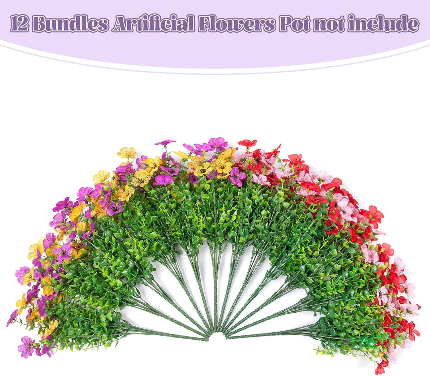 INXUGAO Artificial Fake Flowers Plants for Outdoor Spring Summer Decor, 12 Bundles Faux Silk Flowers for Outdoor Outside Planter Colorful Daisy UV Resistant Look Real for Front Door Porch Patio Yard