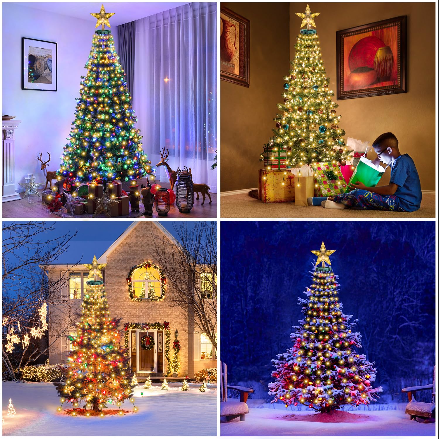 410 LED Luci Albero di Natale, 8 Modalità 2Mx16 Fili Mantello Luci per Albero di Natale a Cascata con Star Topper， Impermeabile Luminarie Natalizie con Telecomando per Interno Esterno Decorazioni | 8 Modalità luminose, Impermeabile Luminarie Natalizie con