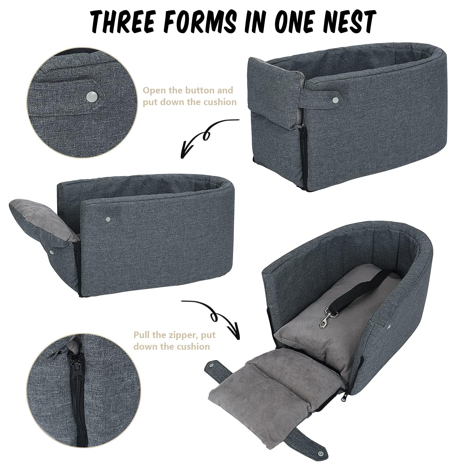 Galatée Seggiolino Auto Per Cani Con Airbag | Cestino Trasportino Impermeabile In Oxford | Con Tasche Portaoggetti, Gancio Di Sicurezza E Cuscino Double-face | 49x42x30 Cm