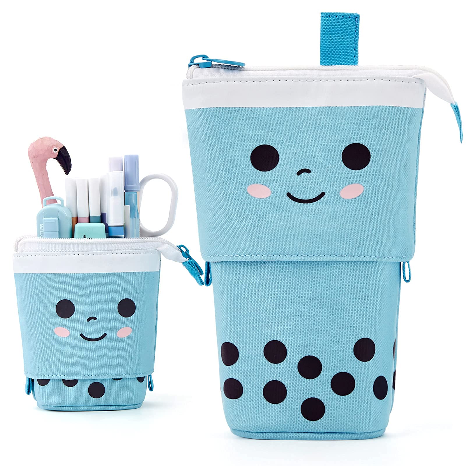 N A Cute Pencil Case, Standing Pencil Case, Retractable Cosmetic Bag, Pop-Up Cosmetic Bag, Stationery Office Storage Box, Suitable for Female Students, Women, and Adults(Blue)