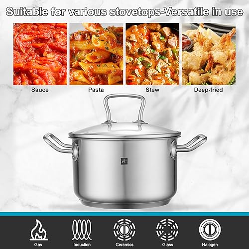 Miniatura 3 de APLSS Olla de acero inoxidable de tres capas de 3 cuartos de galón con doble asa y tapa de vidrio, grado alimenticio y apta para todas las estufas,