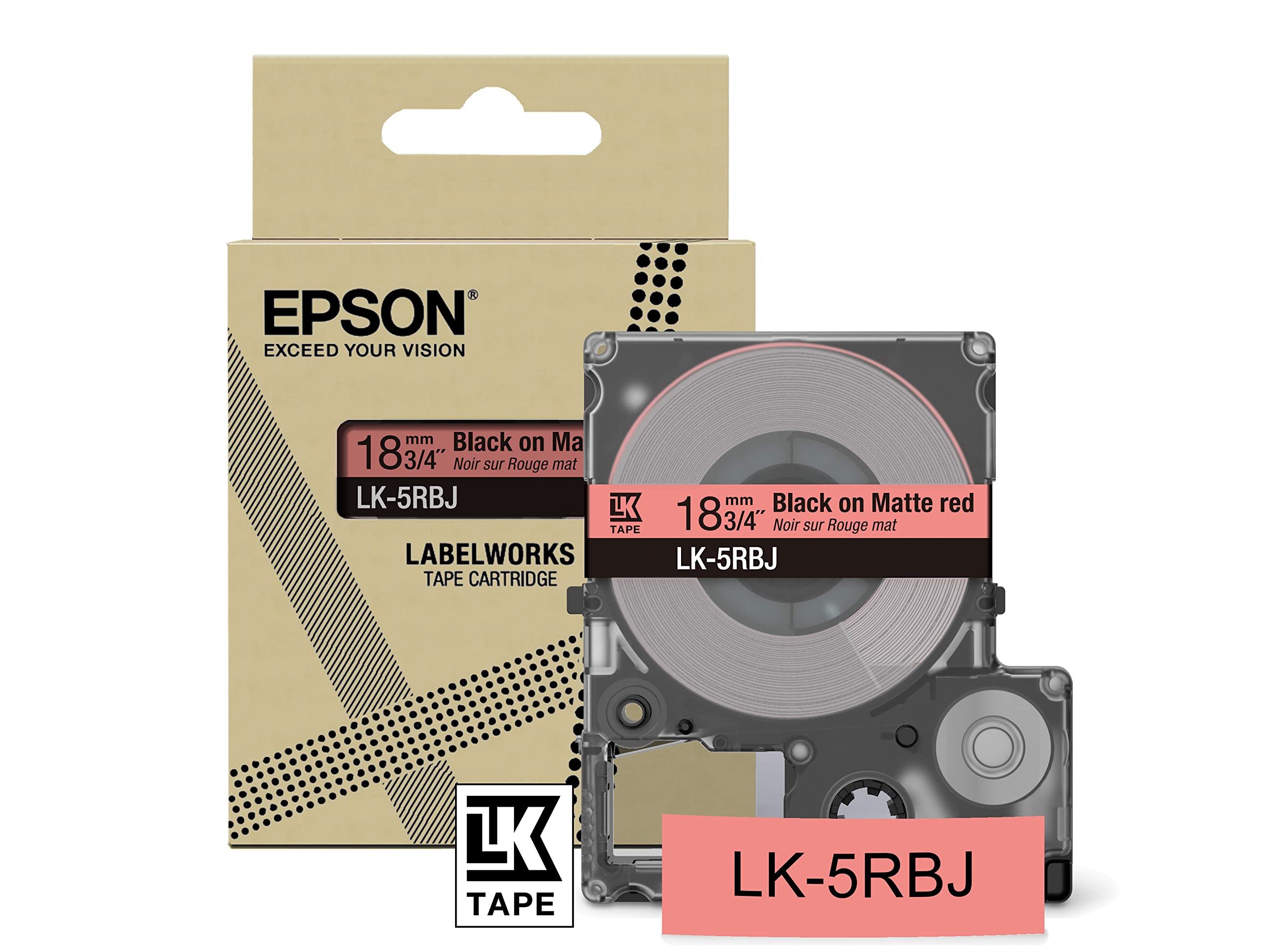 Epson LabelWorks[Matte Red/Black 18mm LK-5RBJ]tape compatible with LW-C410 and LW-C612