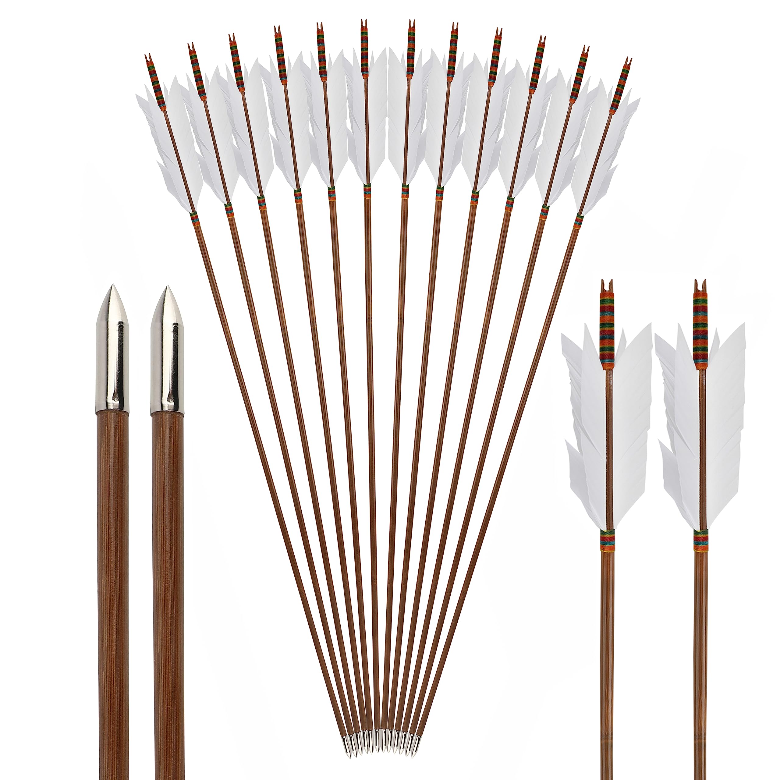 33 Inch Bamboo Arrows Traditional Handmade Bamboo Arrows Hunting Arrows Archery Target Practice Bamboo Arrows with 4" Turkey Feather for Recurve Bow Traditional Longbow