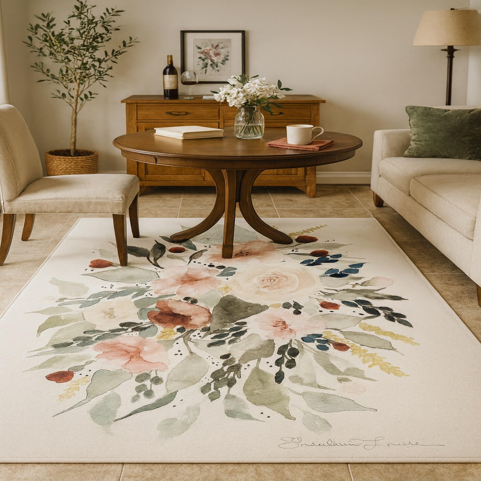 Tapis lavable poil ras 200x300 cm moderne et multicolore pour grand salon