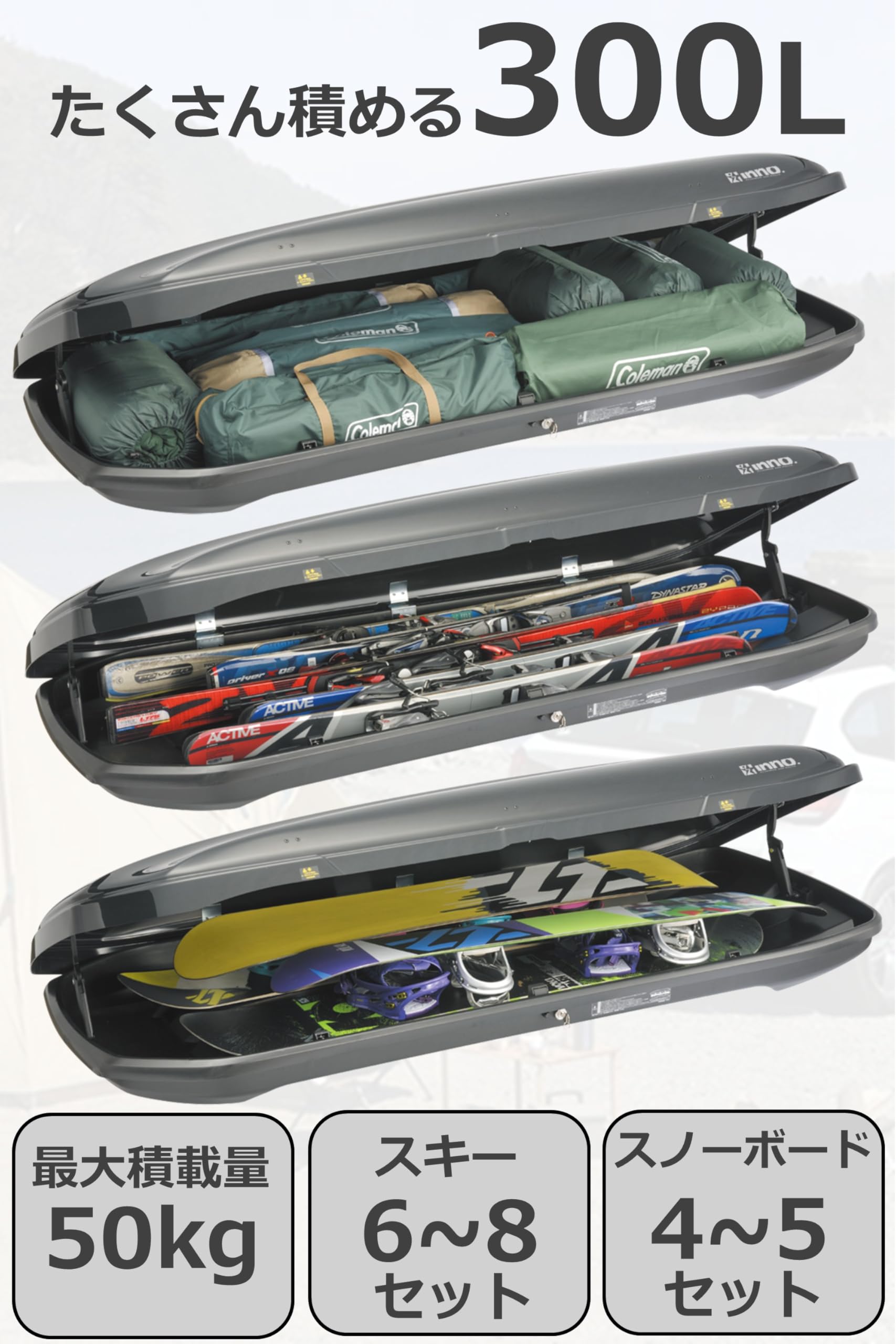 Amazon.co.jp: INNO (イノー) ルーフボックス ミドルサイズ 300L 55BK