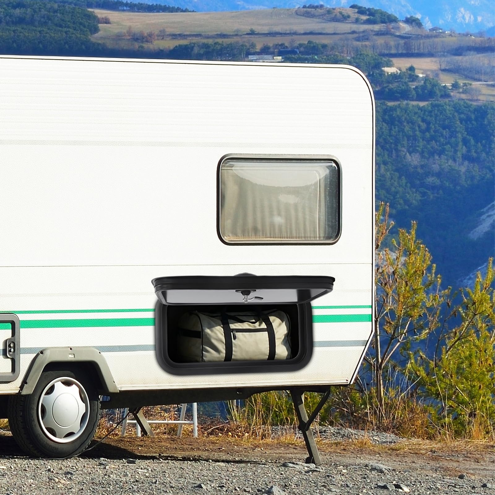 Wohnmobil Gepäcktür Tür 36"x24", Wohnmobil Fachtür mit Doppelschloss, Ladelukentür, Wohnmobiltür, Aluminiumlegierung Schutzstager Zugangstür, für Wohnmobile und Yachten (Schwarz)