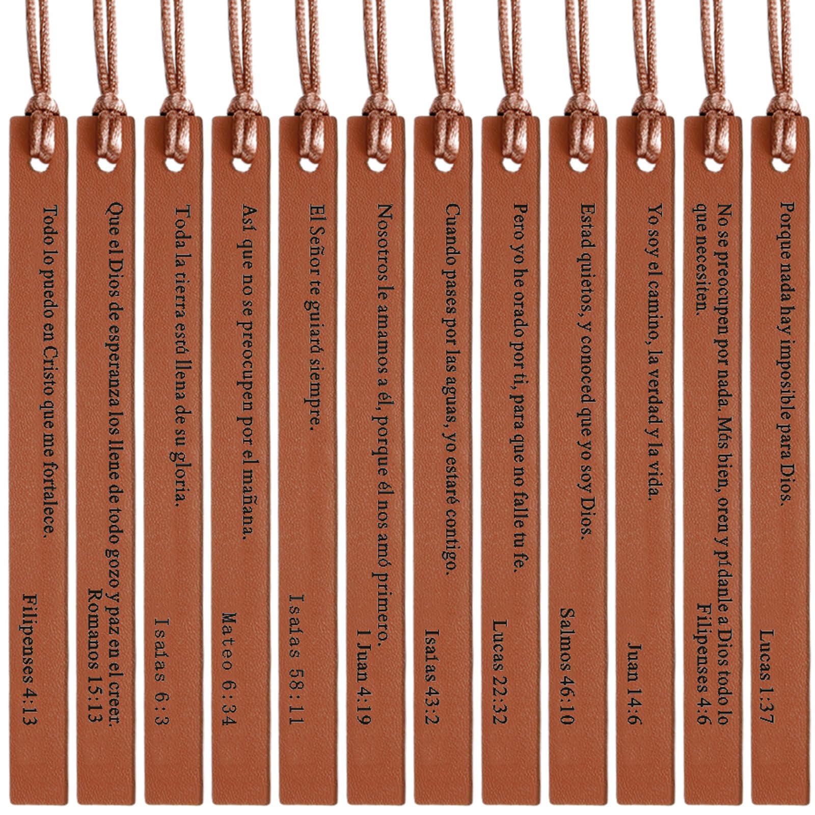 Skyygemm 20 Pcs Christian Leather Bookmarks Gifts for Men Women Bulk Spanish Christian Bible Bookmarks Bible Verses Gifts for Book Club(Brown)