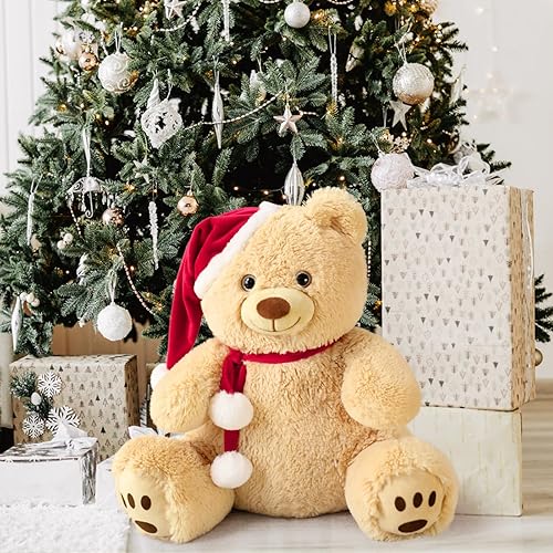 Miniatura 3 de MorisMos Christmas Teddy Bear Stuffed Animal Plush Toy, 16in Santa Teddy Bear, 2025 Christmas Bear Gift for Girl Boy Kid,Brown Holiday Decoration