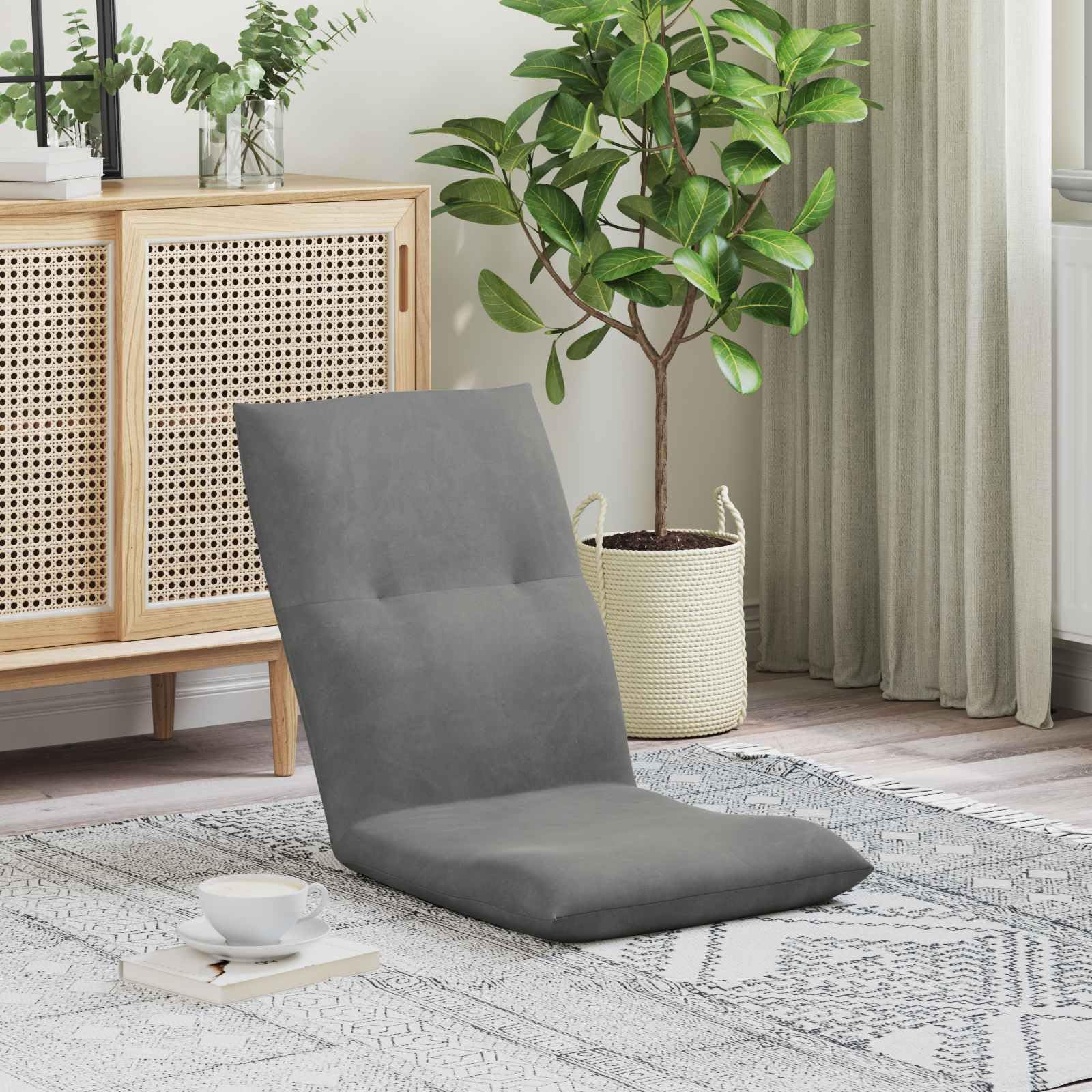 Verstellbarer Bodensessel Dunkelgrau Samt mit Metallrahmen, Multi-Positions-Rückenlehne, Polsterung für Wohnzimmer, Schlafzimmer, Spielzimmer, Entspannung und Lesen