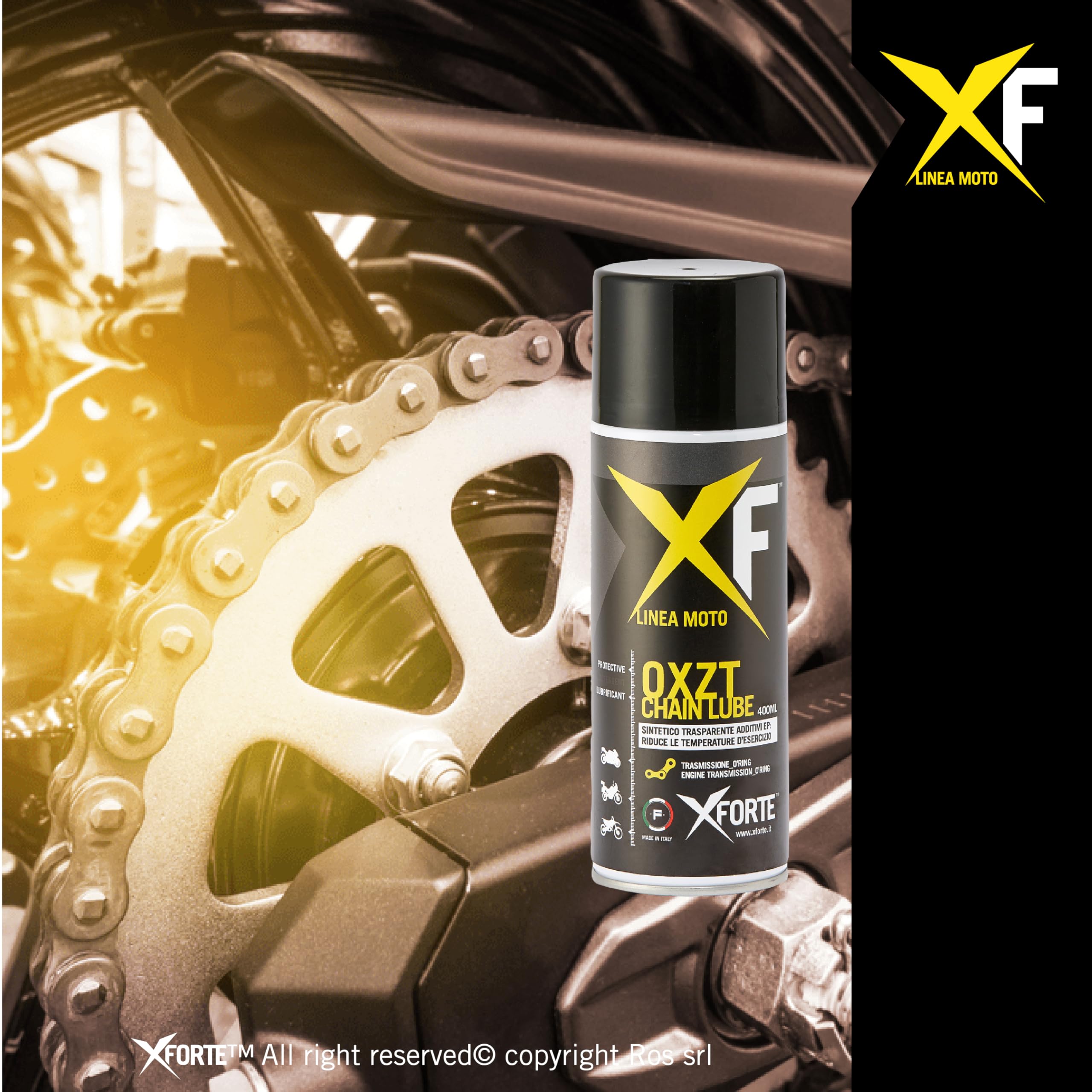 XFORTE OXZT Grasso Catena Moto O-Ring, Lubrificante Sintetico Antigoccia ad Alte Prestazioni, 400 ml - Protezione Resistente per Strada, Pista e Fuoristrada