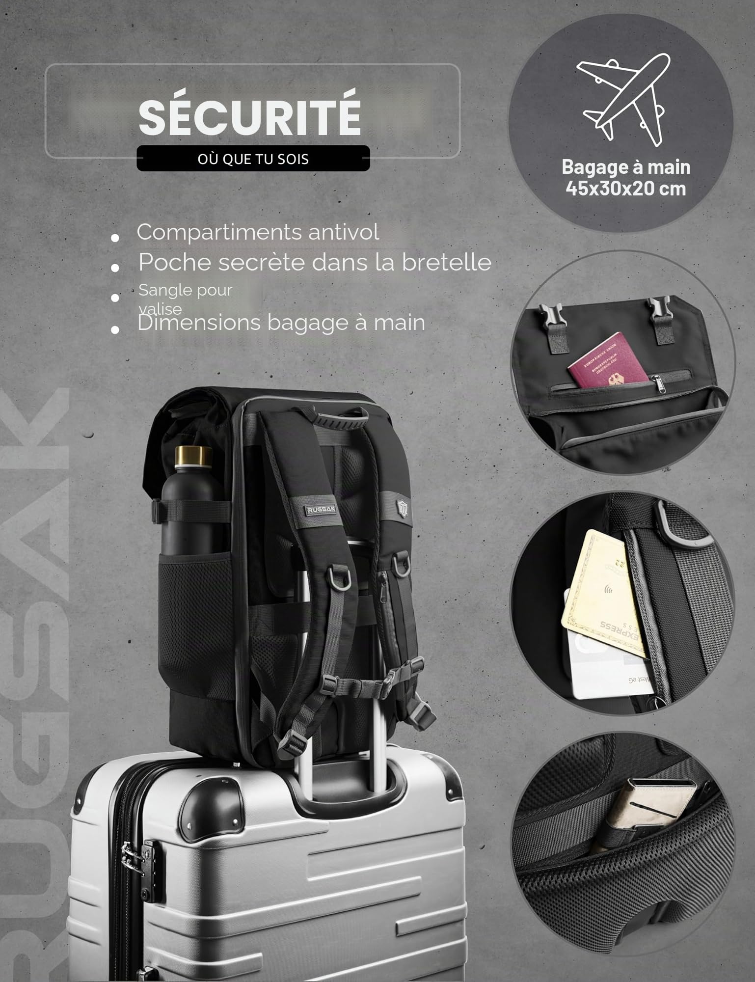 RS RUGSAK Original 3.0 | Sac à dos rolltop neutre en CO2 [3-Size-Technology] avec compartiment pour ordinateur portable 18" | Résistant à l'eau | pour le travail, l'école et le sport | Femme et Homme