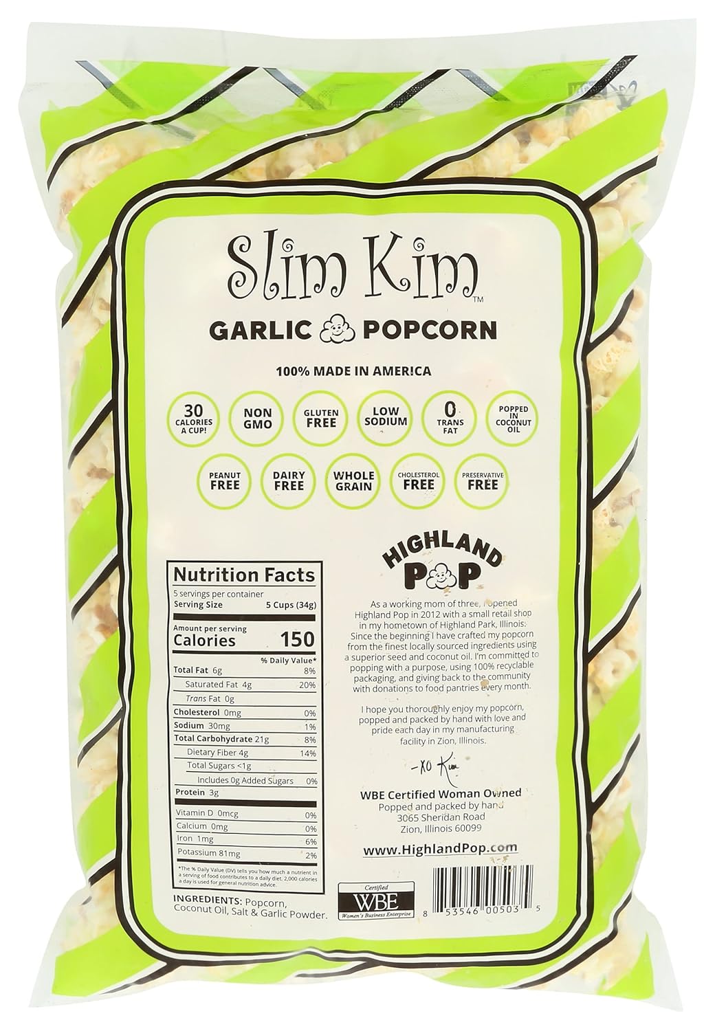 Slim Kim Garlic Popcorn, Low Sodium, Kosher, Gluten Free & Non-GMO, 6 Ounce (Pack of 8)