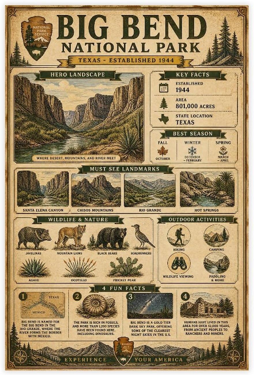 Vintage Big Bend National Park Poster, Texas Travel Print Canvas Poster