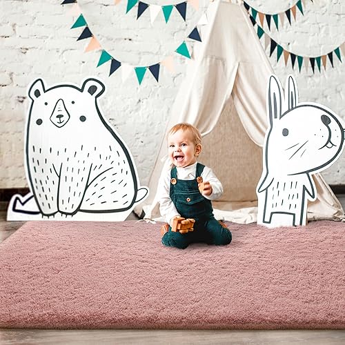 Miniatura 7 de Alfombras de área para sala de estar, alfombra mullida súper suave para dormitorio, alfombra peluda color rubor de 4 x 5.9, alfombra de felpa para