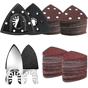 LEILUO 127-Piece Sandpaper Multitool Saw Blades Set 93 mm | Triangular sanding pads, , for fine sanding. Fits DeWalt, Makita 