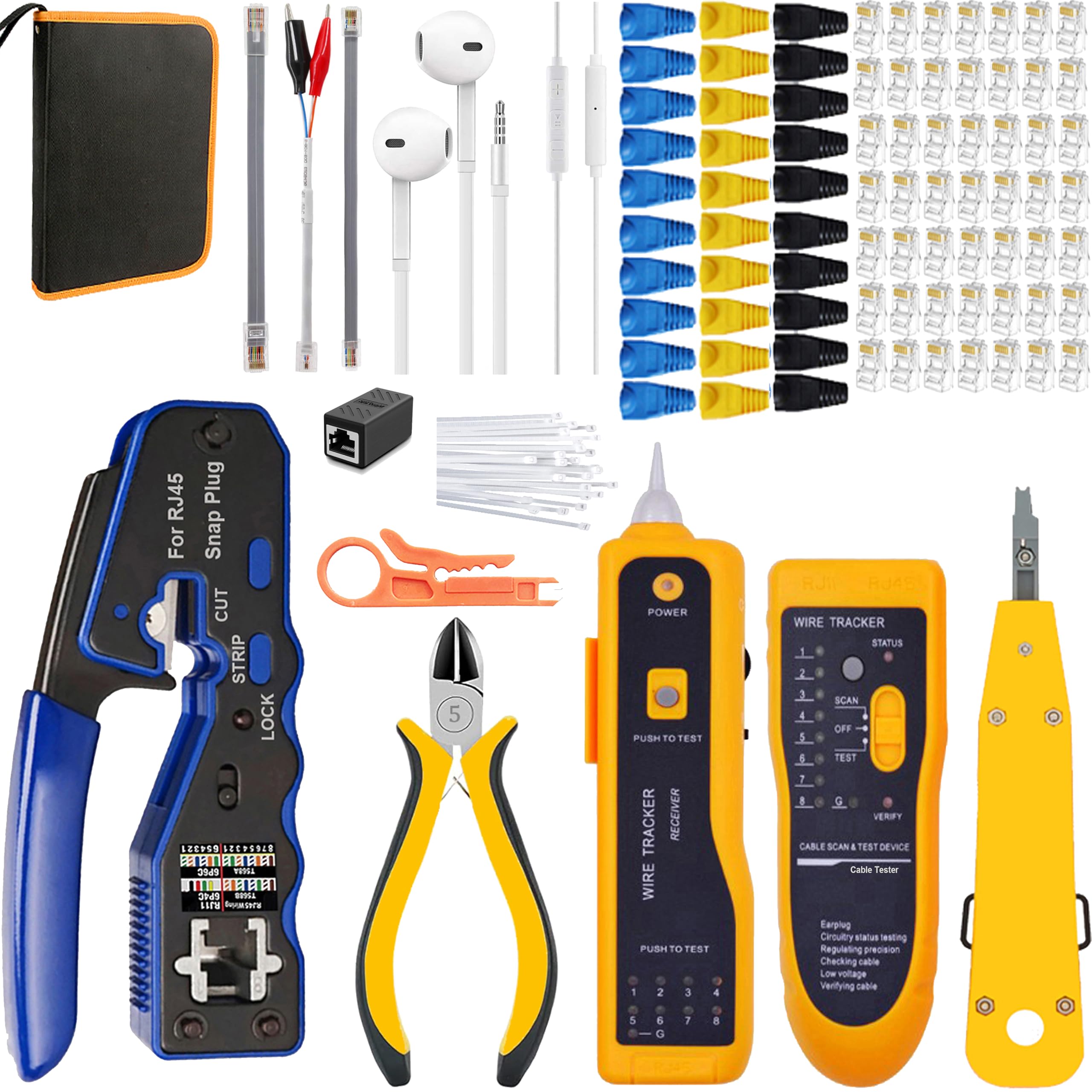 LEATBUY Cat5 Cat5 Cat5e Cat6 zestaw zaciskaczy RJ45, zestaw do zaciskania RJ11/RJ12, z 50 złączami, 50 sztuk (pomarańczowy)