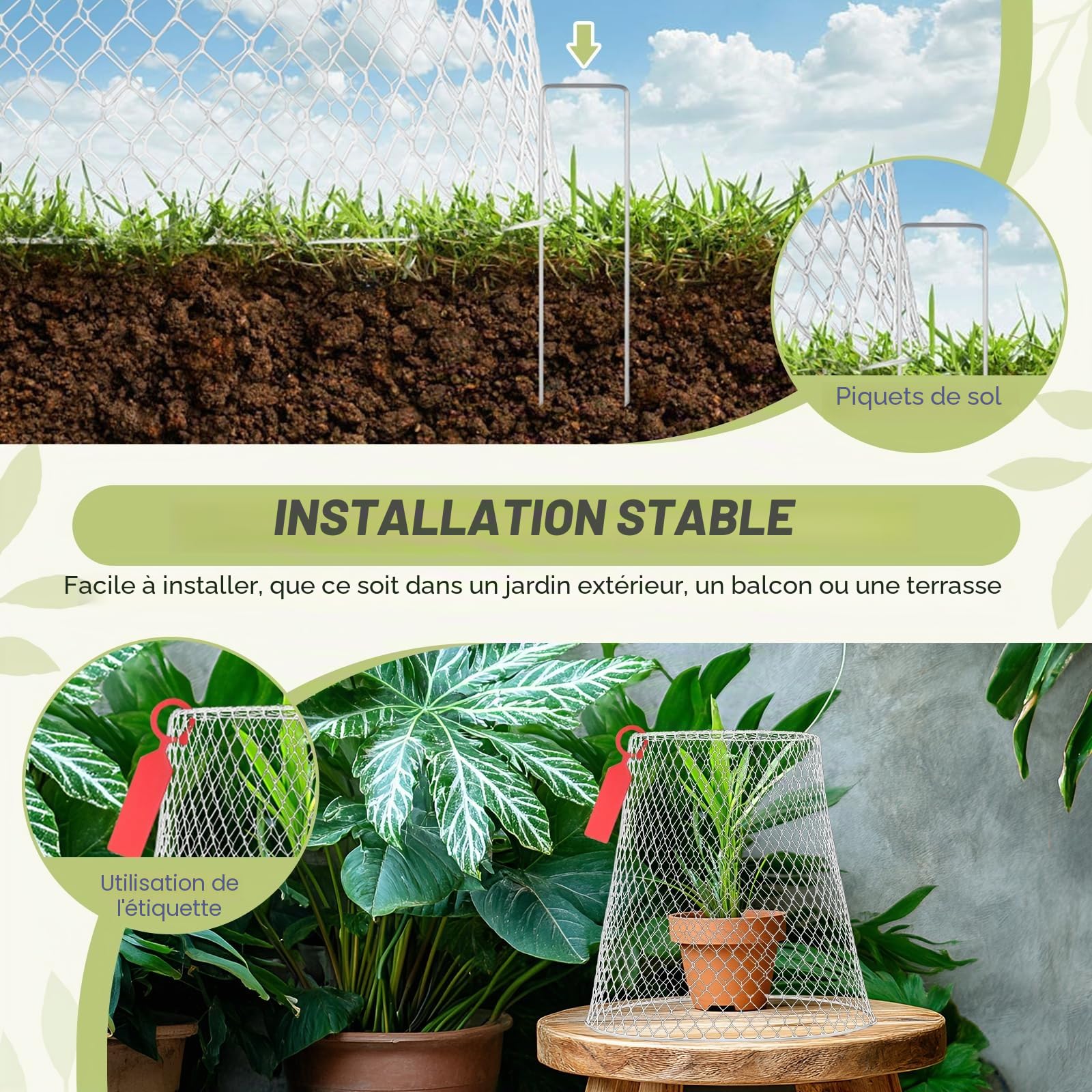 10 Pièces Cloches Grillagées pour Plantes, Cloche de Jardin en Métal, Cloche de Plante en Fil de Jardin en Métal, Cloche de Jardin en Fil de Fer pour Éloigner Poulets Écureuils Oiseaux (Blanc)