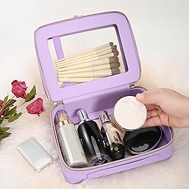 Aveniee Clear Makeup Bags, Double Layer Cosmetic Bags with a Separate Brush Compartment, Large Travel Toiletry Bag Train Case for Women, Travel Accessories Organizer.2 Layers Large, Lilac