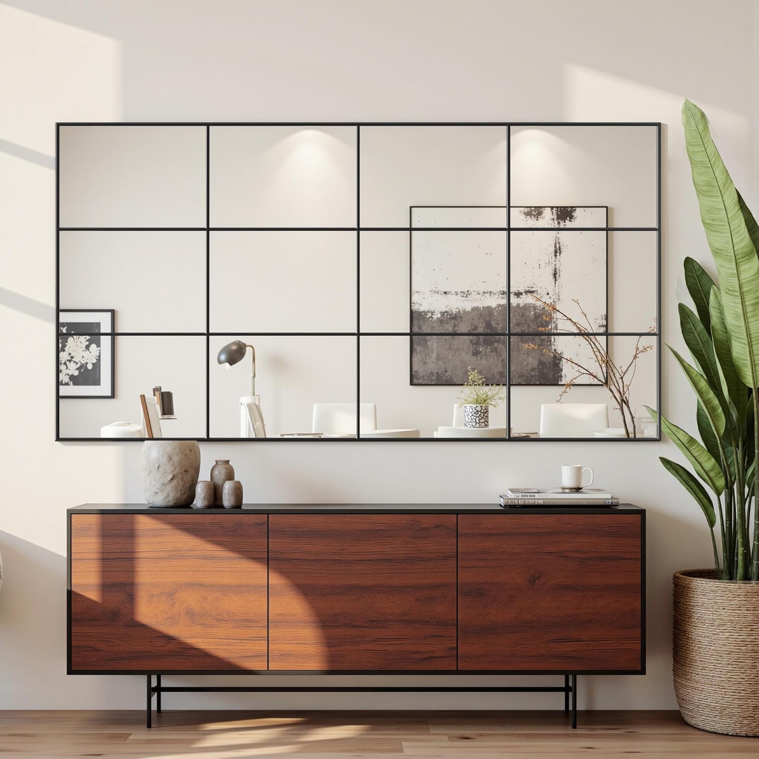 Suidia Wall Mirror, 30" x 48" Window Decorative Mirrors, Metal Framed Wall Decor Wall-Mounted Mirrors for Bedroom, Living Room, Entryway, Black