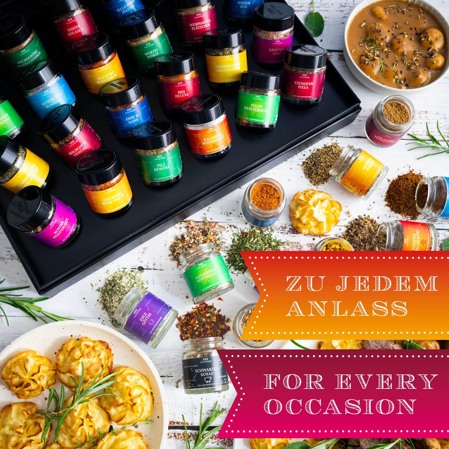 Hallingers Genuss Manufaktur Gewürz Geschenk-Set - 24 Gewürze aus aller Welt in wertiger Geschenkbox mit Rezept-Booklet "Gewürze Deluxe ...", Geschenkidee für Frauen Männer