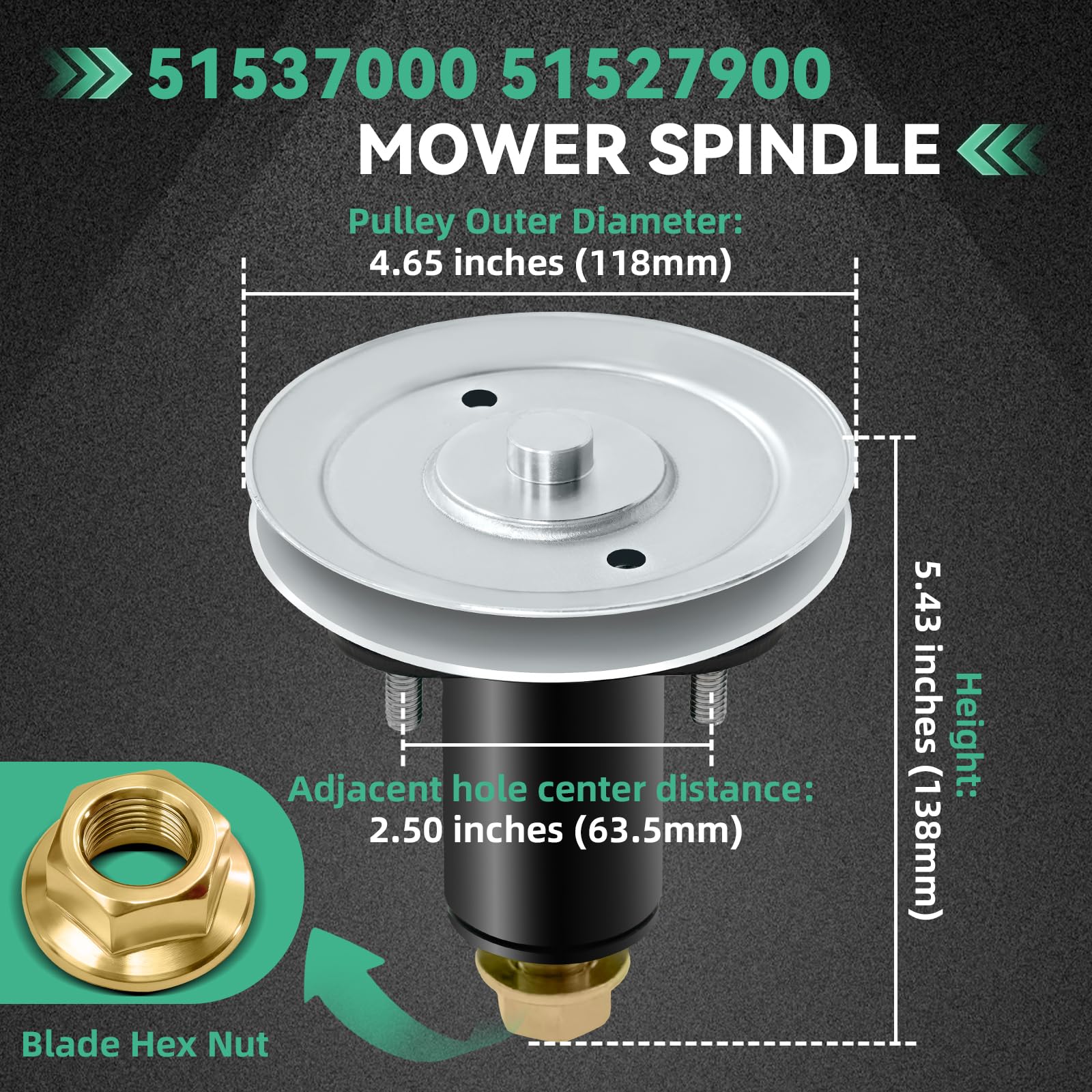 51537000 51527900 - Kit mandrino per tosaerba Ariens Ikon-X 42 Ikon-XD 42 Ikon-XL 42 Ikon-XL 42 per tagliaerba Gravely ZT X 42 ZT XL 42 con ponti da 106 cm, set da 3 (lega)