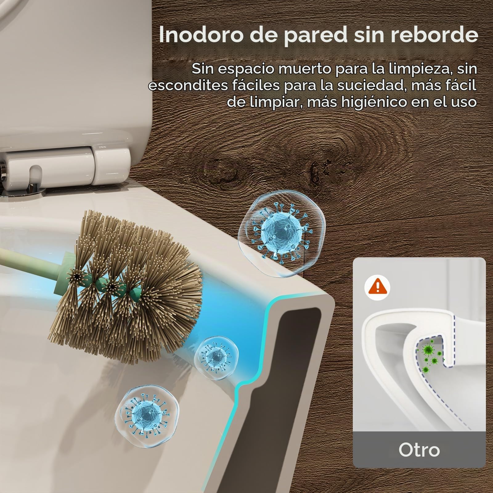 Inodoro de pared suspendido sin borde con tapa de descenso automático, cuenco profundo de bajo olor, cerámica con revestimiento nano - Caza monotrou