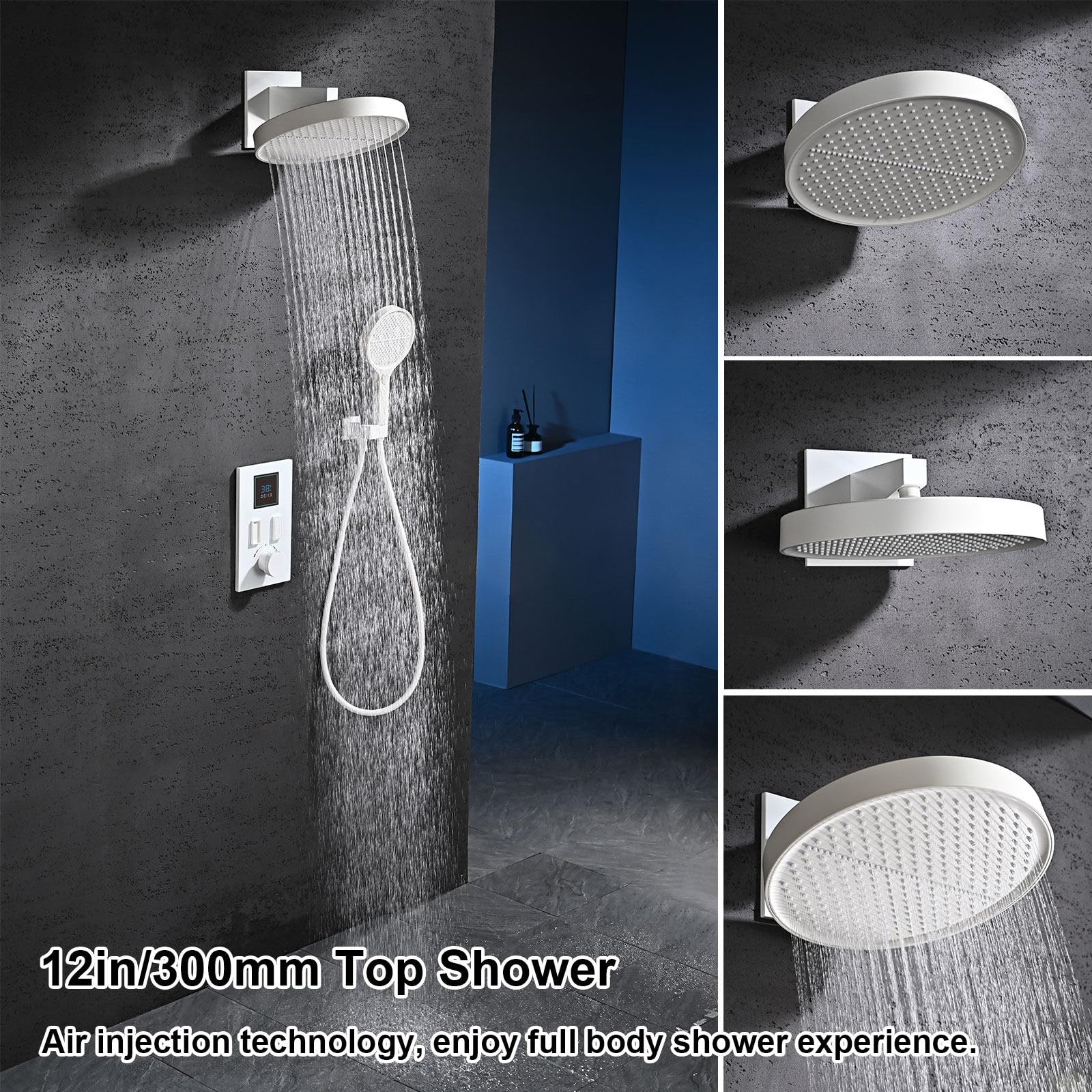 Nowoczesny system prysznicowy Tatic HSS0447, 30,5 cm deszczownica z cyfrowym wyświetlaczem LED, 4-trybowy ręczny zestaw kranów, konstrukcja klucza fortepianowego zapewnia najlepsze wrażenia z