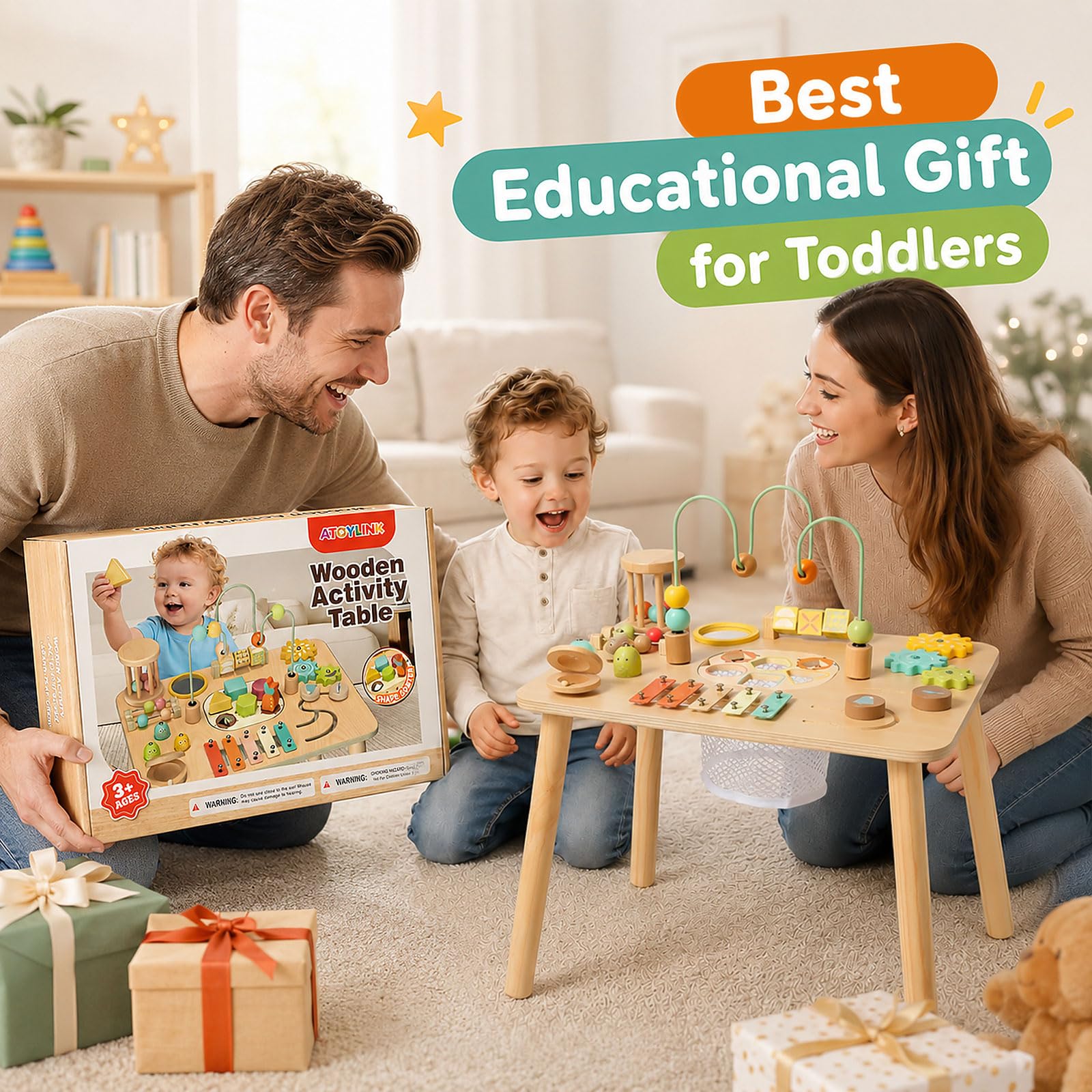 Atoylink Table d'Activité Bébé en Bois, Jouet Montessori Bébé