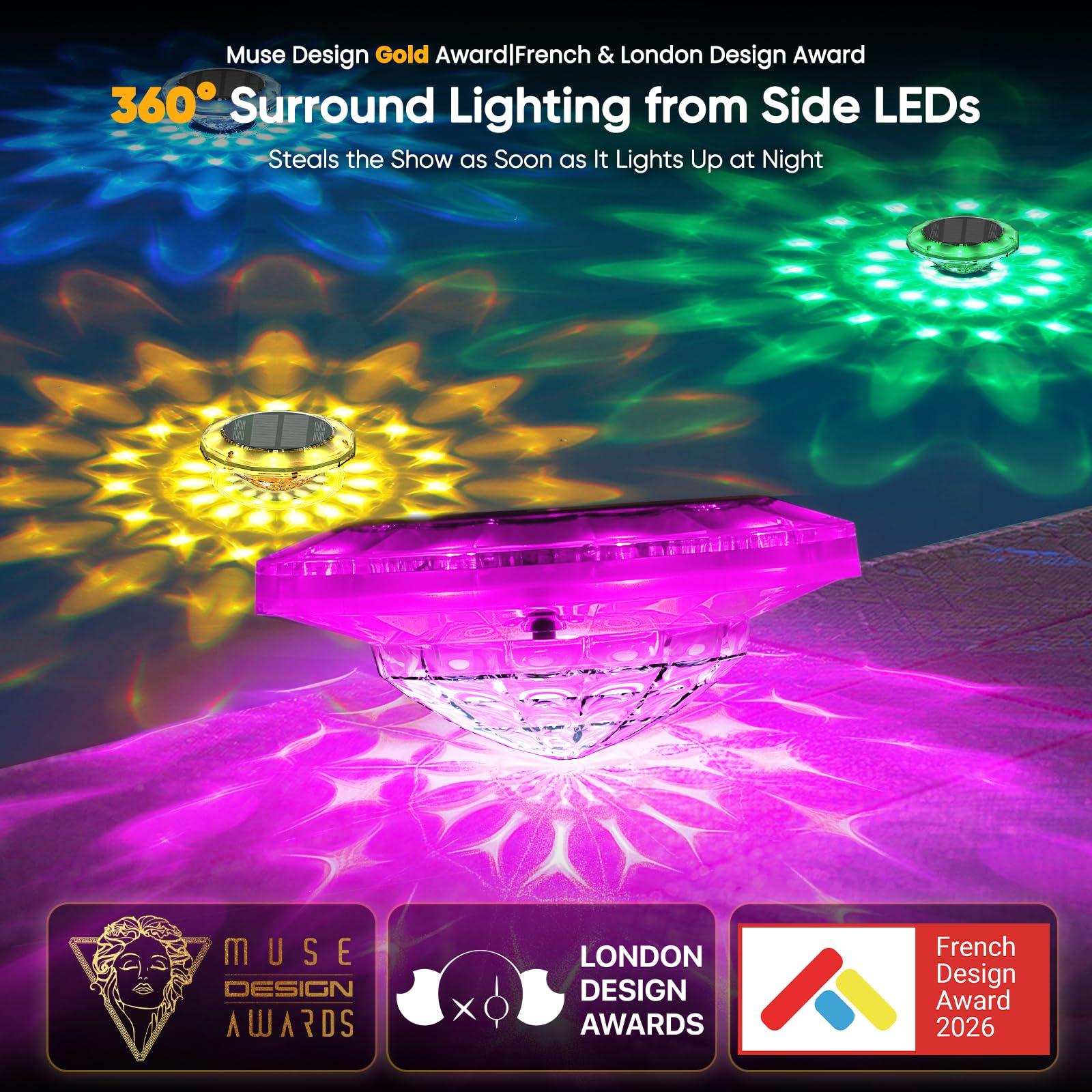 Quntis Luz Solar Piscina Flotante 15cm con Mando a Distancia, Luz LED Piscina Exterior 360°, IP68 Impermeable, 12 Modos RGB, Temporizador, Lámpara Solar Flotante para Piscina, Estanque, Jardín