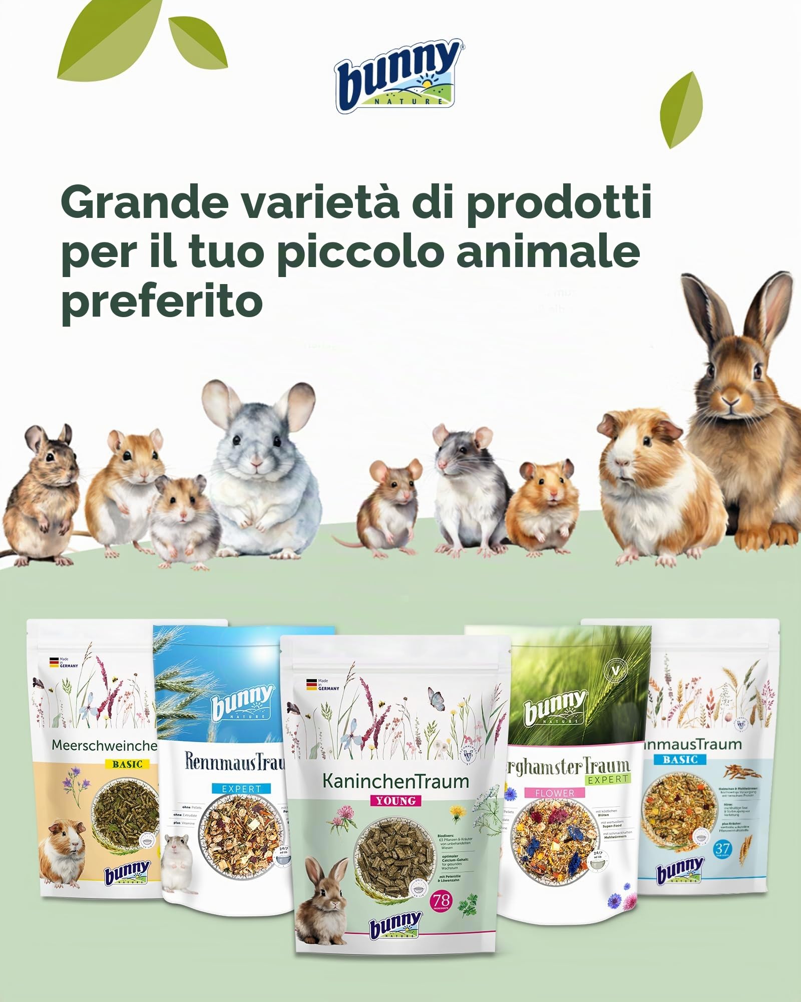 bunny Nature - Mangime completo per criceti nani, mix di vitamine, ingredienti e vermi di farina, 500 g