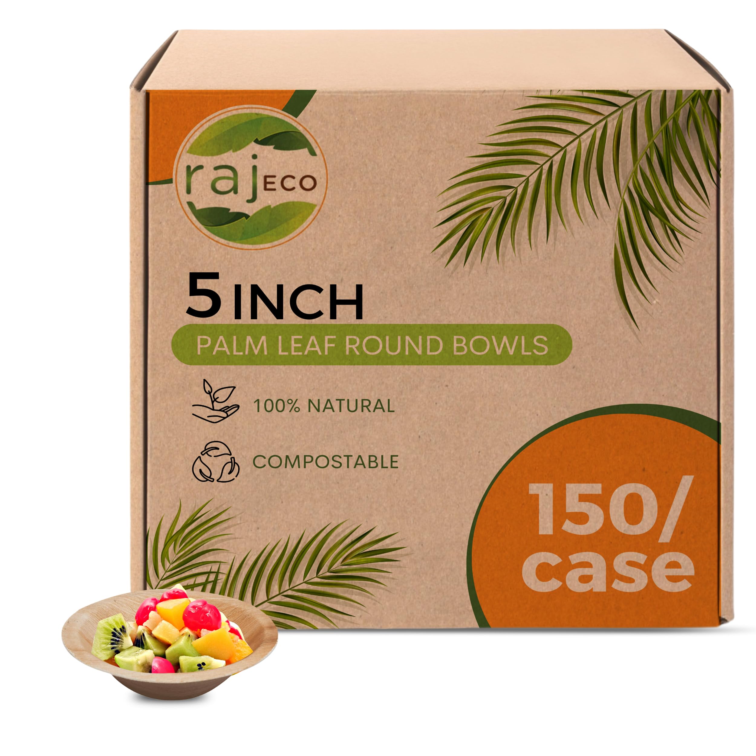 Raj Palm Leaf Bulk 5" (13 cm) Round Bowls | 150 Pack - 240 ml (8 oz) โ image 1