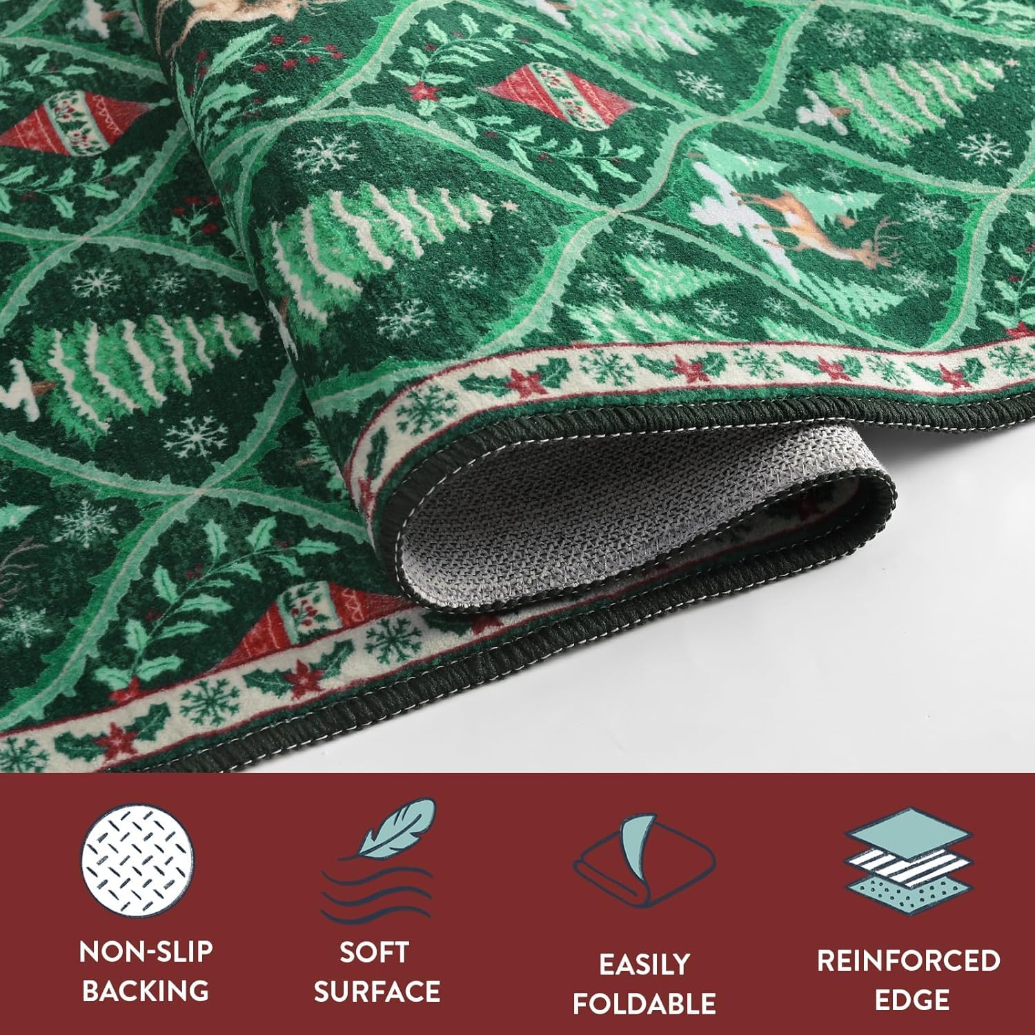 Alfombra navideña con estampado de renos navideños para el dormitorio, grande, lavable, suave, alfombra de Navidad, resistente a la suciedad (color 2, 100 x 150 cm)