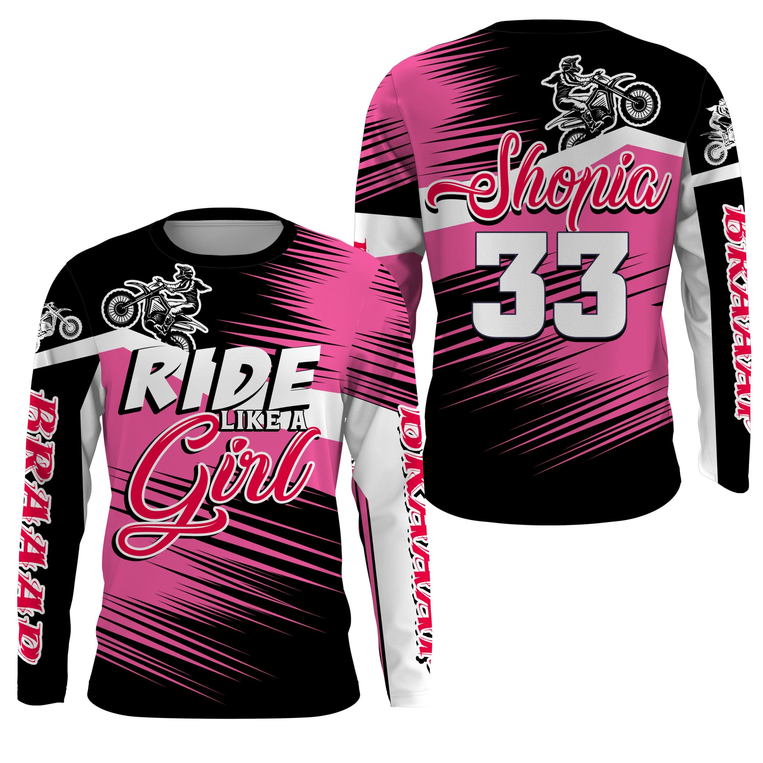 Ride Like A Girl Motocross Jersey Personalized UPF30+ Pink Dirt Bike Riding Shirt Female Racewear| NMS528