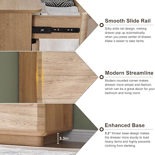 Miniatura 5 de ACCOHOHO Cómoda moderna de 9 cajones para dormitorio, cómodas de madera de 52" de ancho con gran almacenamiento, cajonera sin tiradores soporte de