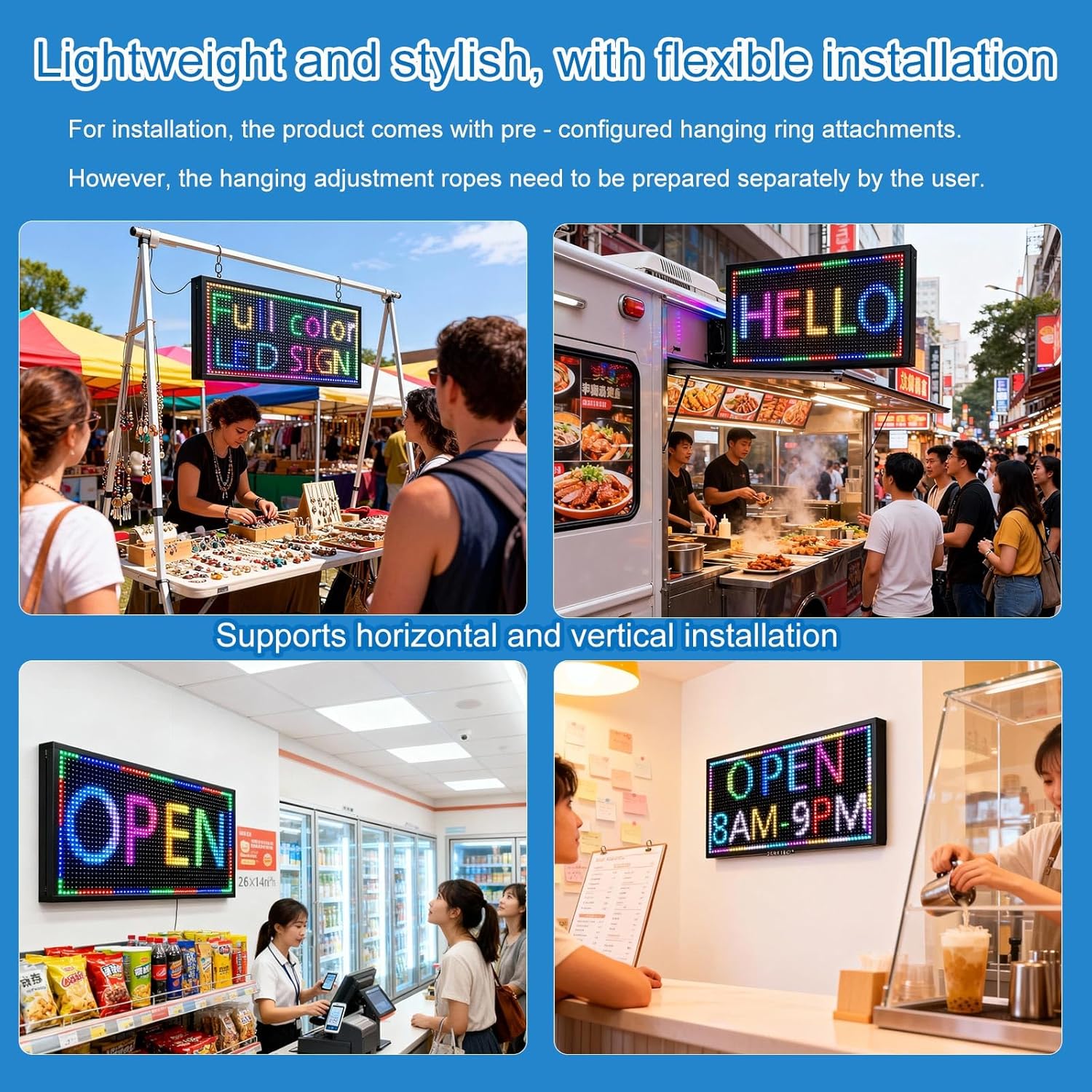 P10(26" * 14") Open Led Scrolling Sign Programmable Digital Outdoor Message Board Message Board Wifi Control Display Screen Matrix Panel Electronic For Business Full Color - Image 2