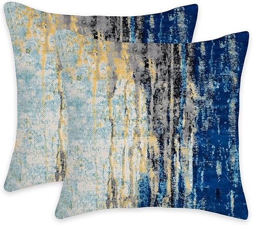 eshabear Juego de 2 fundas de almohada de 18 x 18 pulgadas, patrón de Katharina azul y amarillo, fundas de almohada para sofá, jardín, dormitorio,