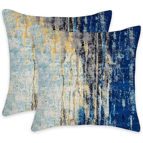 eshabear Pillow Covers 18x18 Inch Set of 2 Blue and Yellow Katharina Area Rug Pattern Throw Pillow Covers for Sofa Couch Garden Bedroom Home Decor (18x18, Blue and Yellow)
