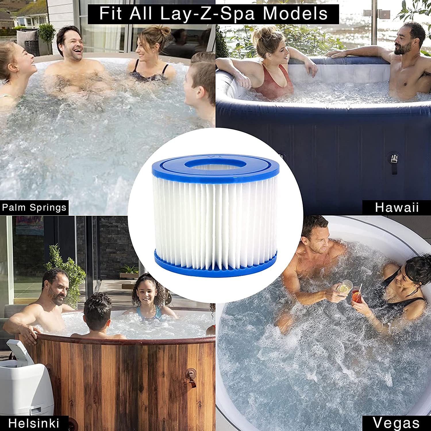 Filtro Vi para Bestway, Cartucho de Filtro de Repuesto para Piscina Tipo Vi, para Lay-Z-SPA, Miami, Paris, Vegas, Mónaco, Palm Spring, 6 Filtros