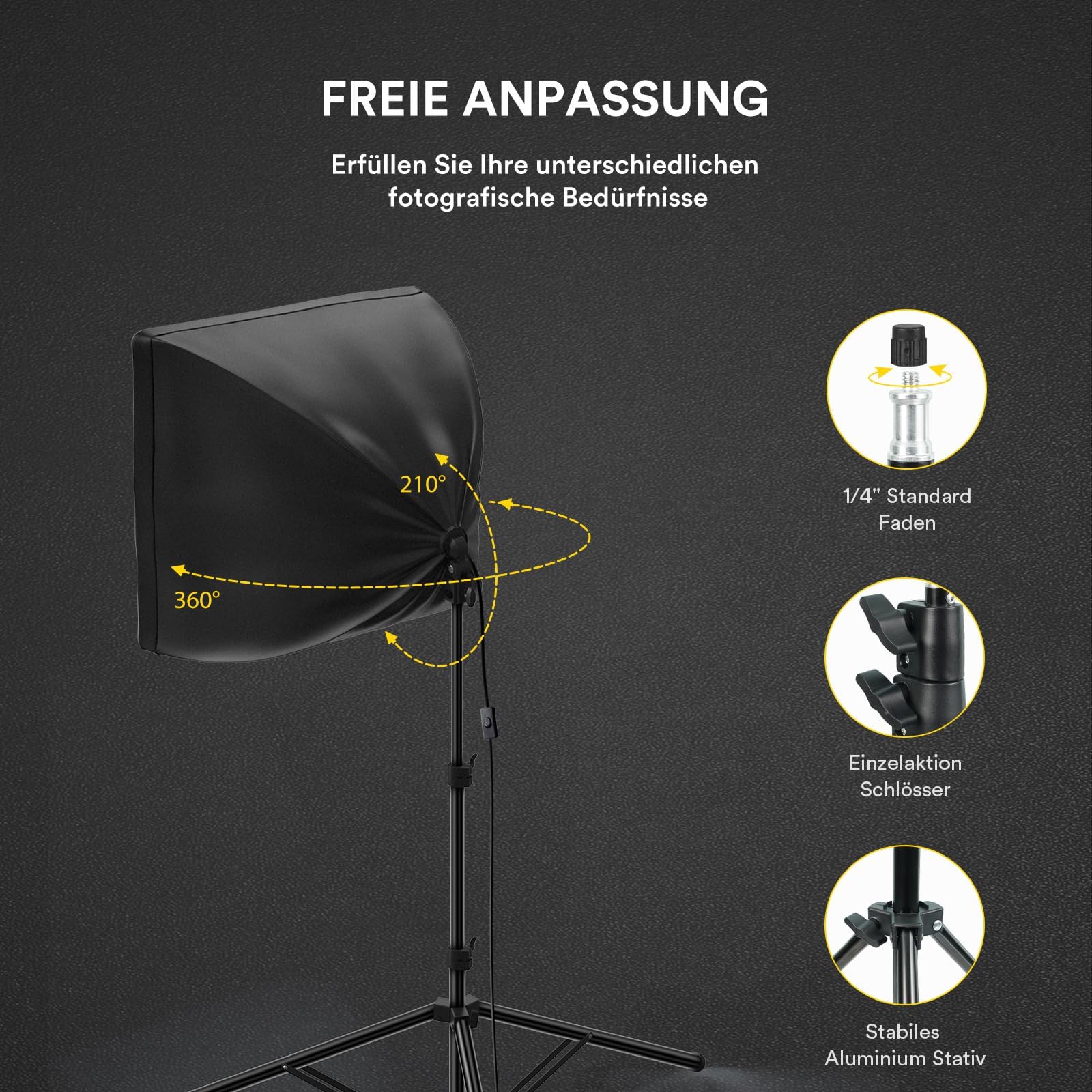 RALENO Softboxen, 2 x 50 W LED Softbox Fotostudio Set, 2 x 50 x 50 cm Fotolicht mit 5500 K Glühbirne und Stativ für Porträtfotografie, Game-Streaming, YouTube-Videofotografie